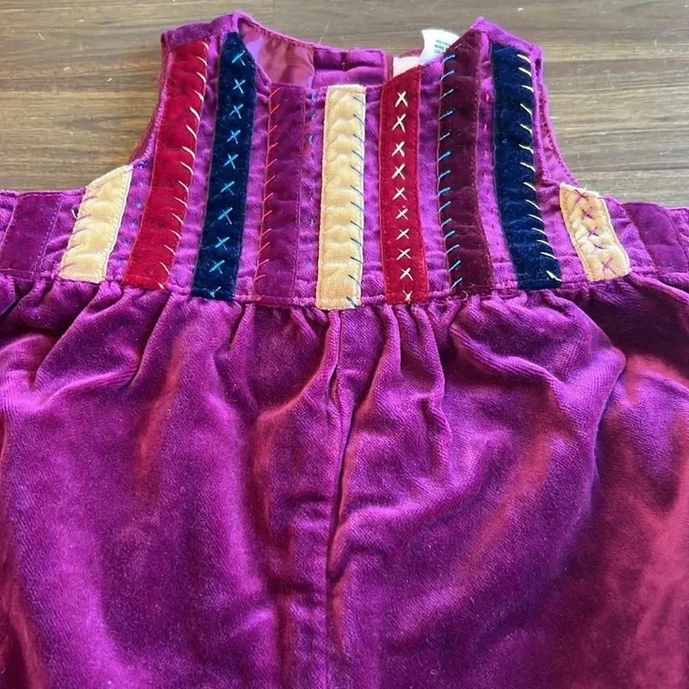 Vintage Baby Gap Velour Jumpsuit Romper Side Tie Boho Fall Holiday XS 0-3